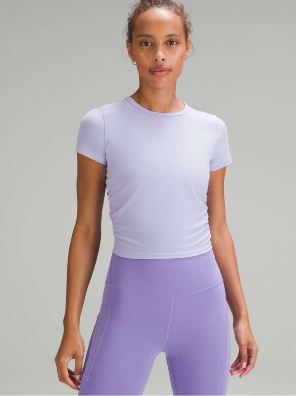 Lululemon All It Takes Nulu Short Sleeve Top Lilac Smoke Cropped Slim Fit S - Picture 5 of 9